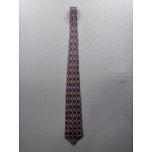 Tommy Hilfiger Silk Necktie Geometric Pattern Purple Green Gold Men Formal
